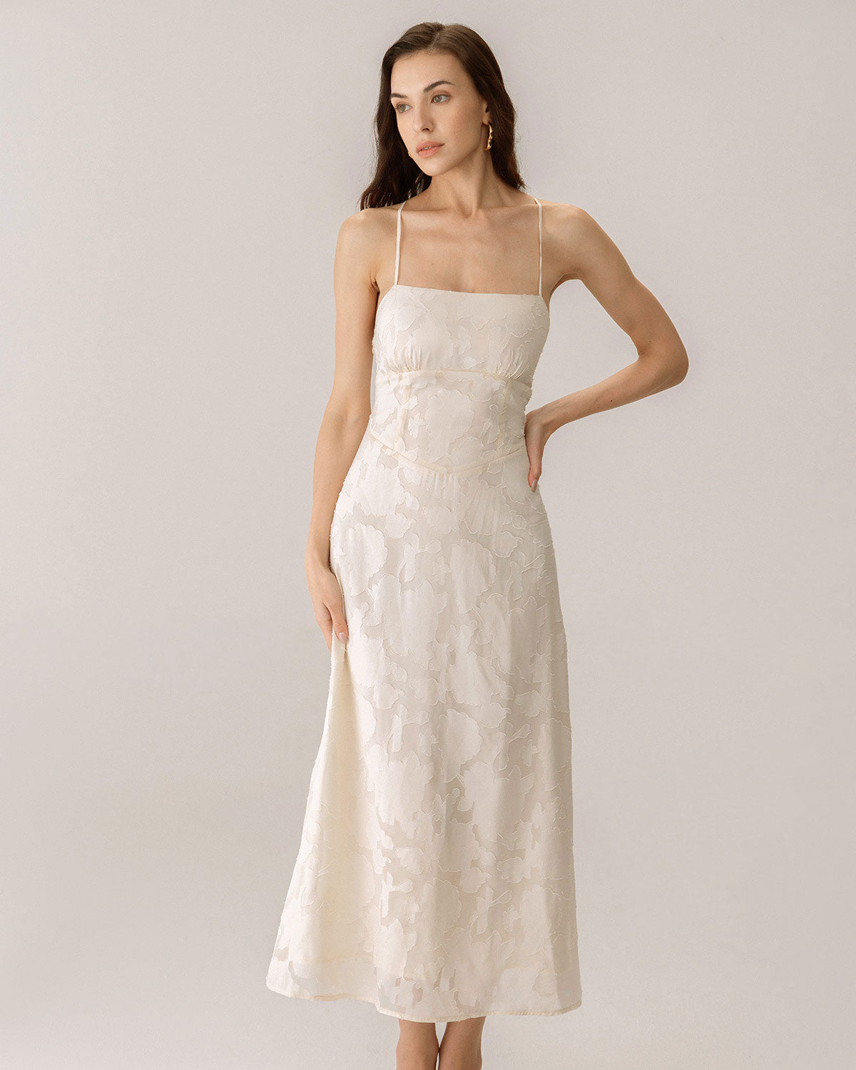 Apricot Jacquard Corset Slip Maxi Dress 0