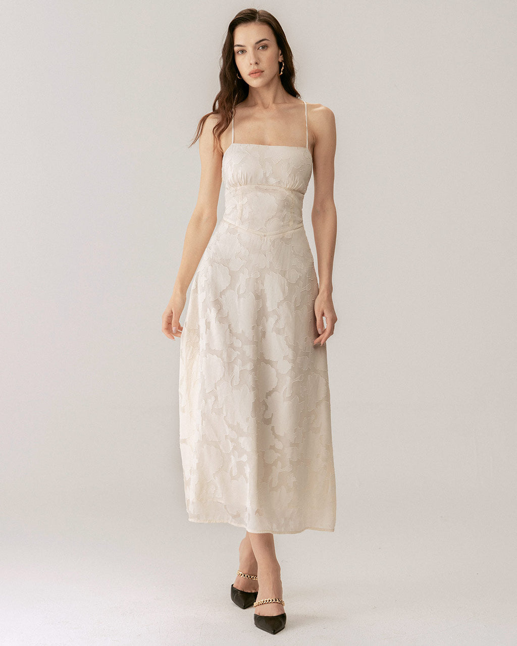 Apricot Jacquard Corset Slip Maxi Dress 4