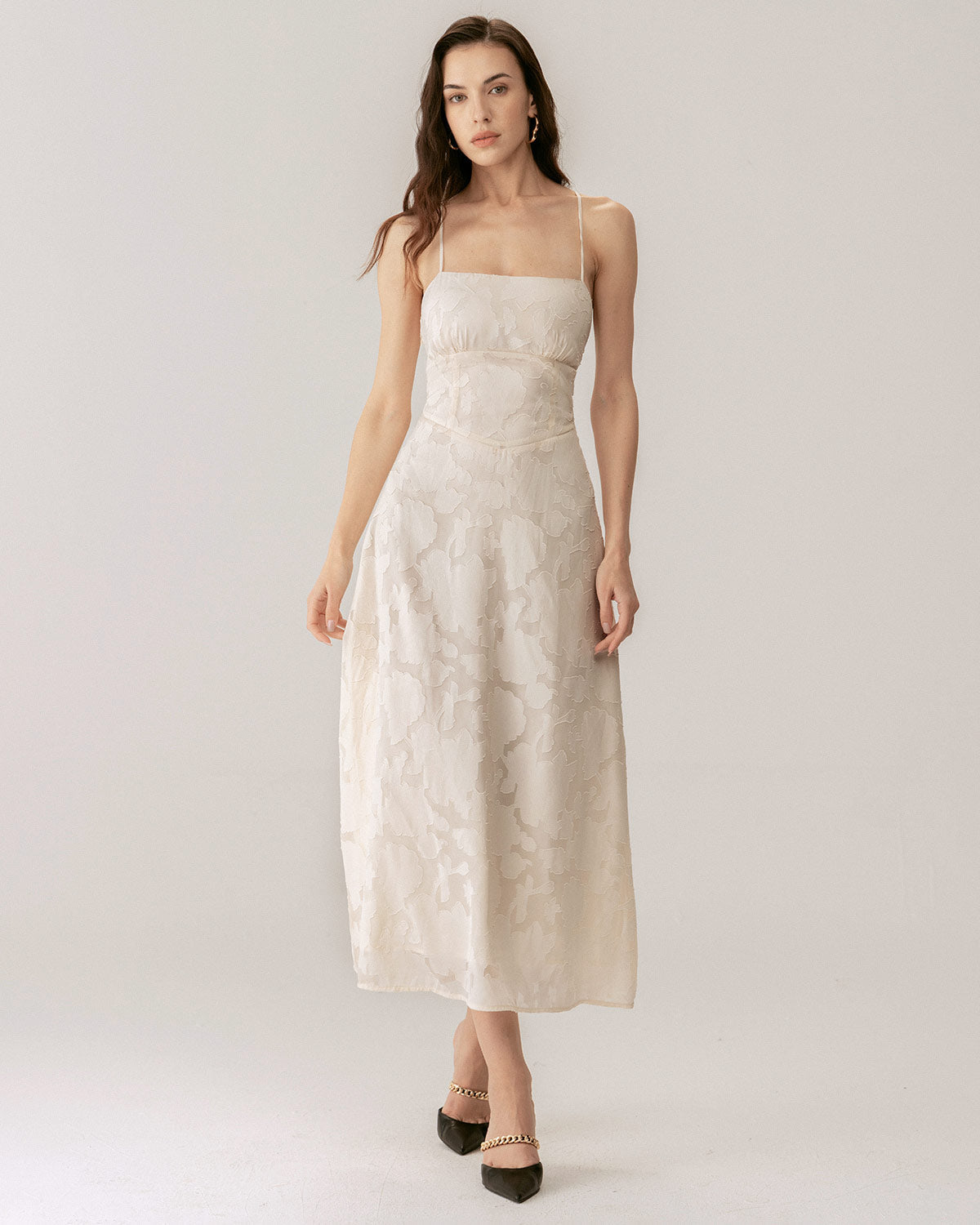 Apricot Jacquard Corset Slip Maxi Dress 4