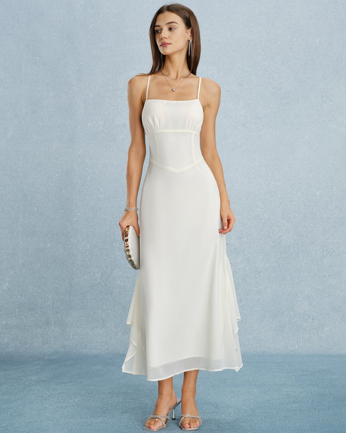 Apricot Ruffle Slip Chiffon Maxi Dress 0
