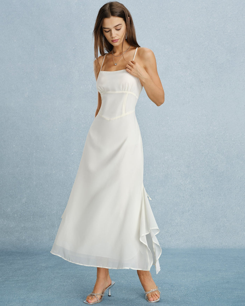 Apricot Ruffle Slip Chiffon Maxi Dress 5