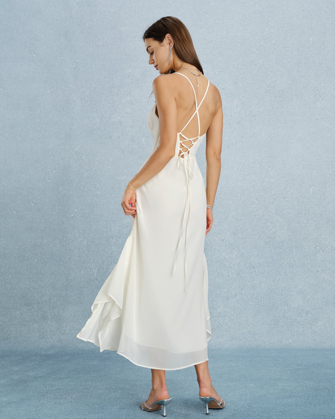 Apricot Ruffle Slip Chiffon Maxi Dress 6