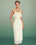 Apricot Ruffle Slip Chiffon Midi Dress 0