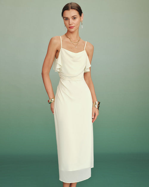 Apricot Ruffle Slip Chiffon Midi Dress 0