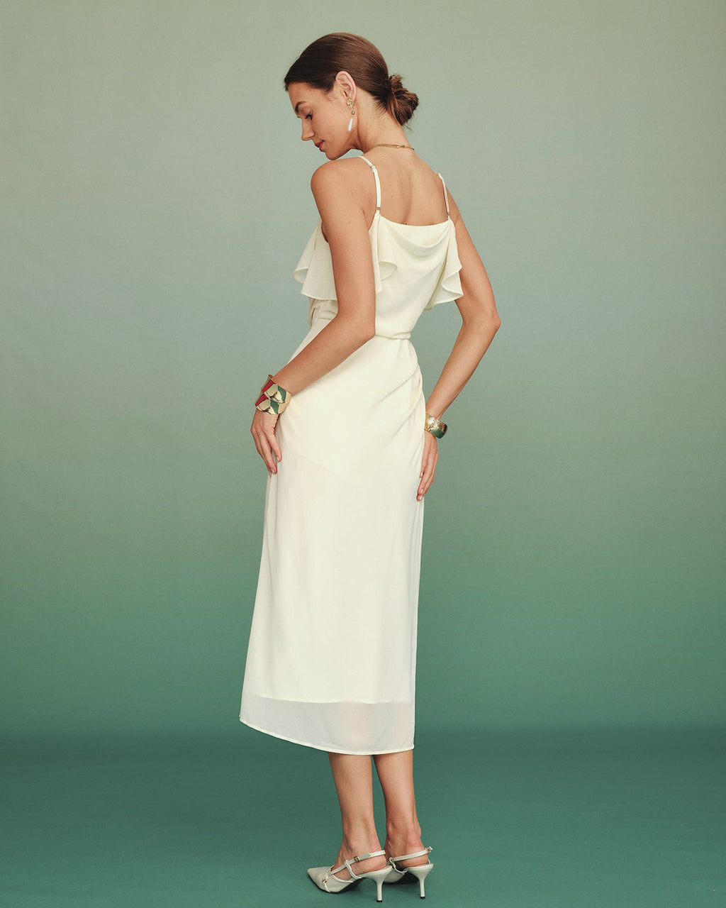 Apricot Ruffle Slip Chiffon Midi Dress 4