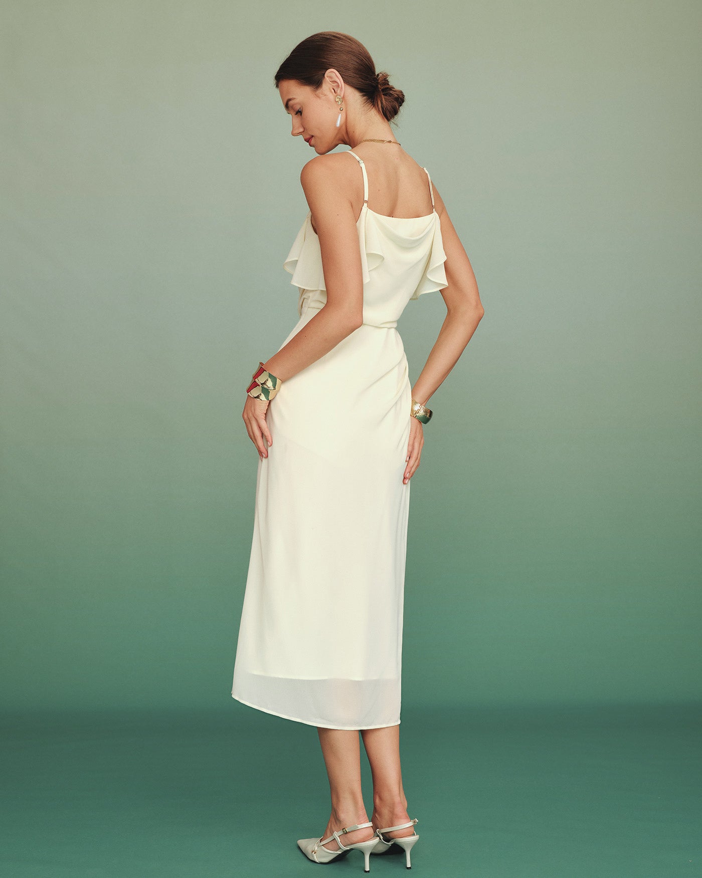 Apricot Ruffle Slip Chiffon Midi Dress 4