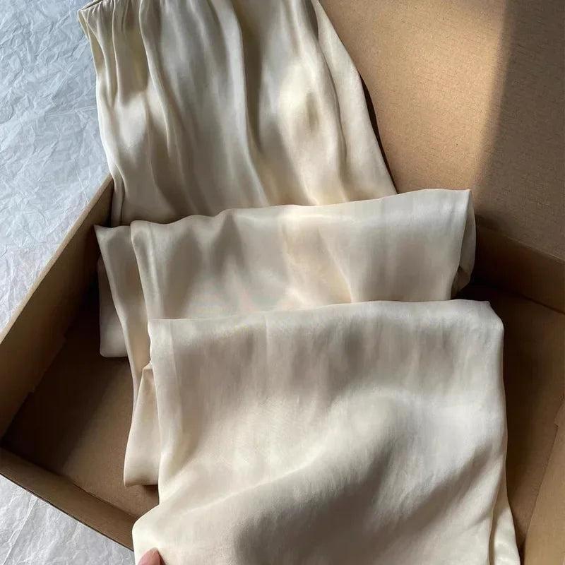 Luxurious Wide Leg Pants Copper Ammonia Silk Drapey Casual Women's Beige New 2025 Slimming High-End Feelings Trousers 0