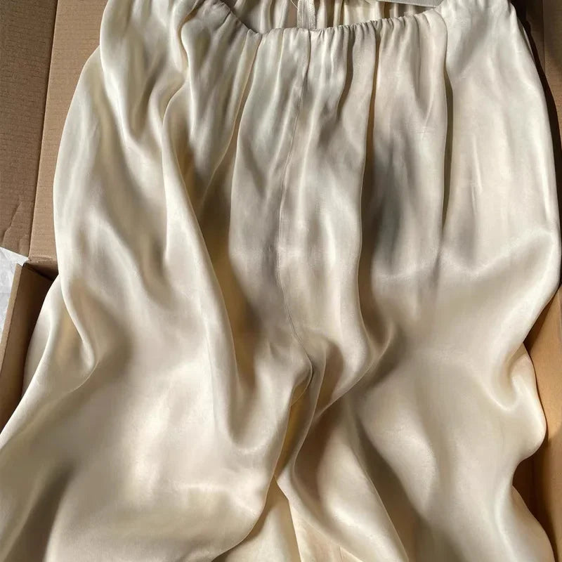 Luxurious Wide Leg Pants Copper Ammonia Silk Drapey Casual Women's Beige New 2025 Slimming High-End Feelings Trousers 1