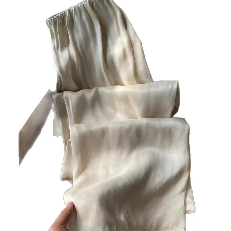 Luxurious Wide Leg Pants Copper Ammonia Silk Drapey Casual Women's Beige New 2025 Slimming High-End Feelings Trousers 4