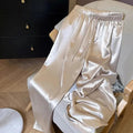Satin Wide Leg Pants for Women Summer High Waist Drawstring Loose Casual Pants Y2K Fashion Simple All Match Straight Trousers 0