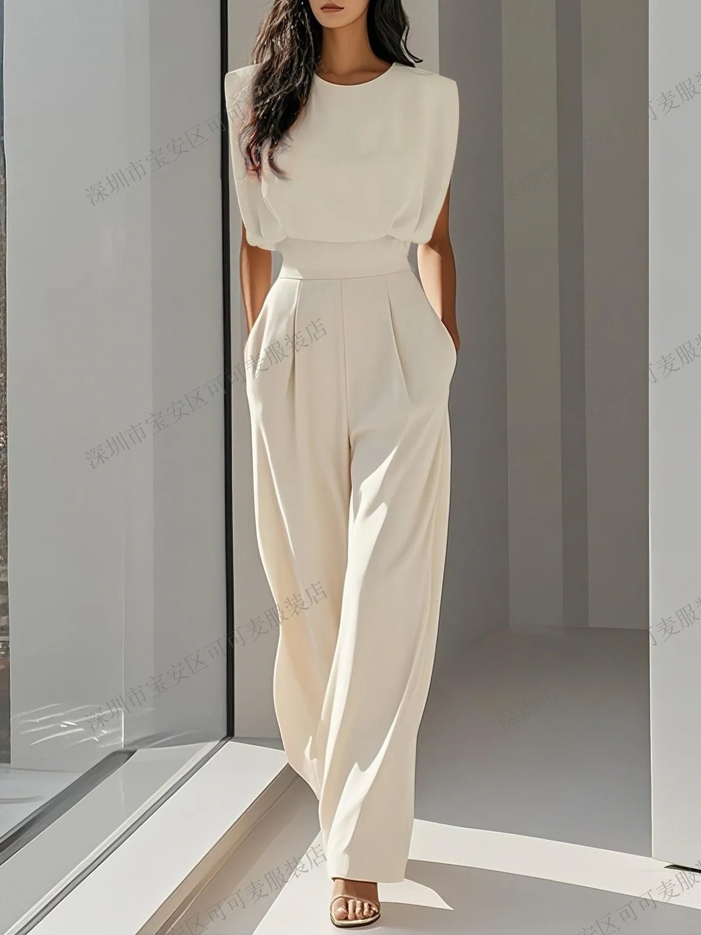 Simple Solid Color Women's Jumpsuit Summer Fashion O-neck Sleeveless High Waisted Straight Leg Pants Ladies Hot Style Jumpsuits 8