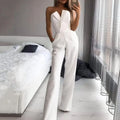 Summer Long Rompers Women Jumpsuit Elegant Strapless Summer Sleeveless Wide Leg Club Party Outfits Work 2024 White Overalls 0