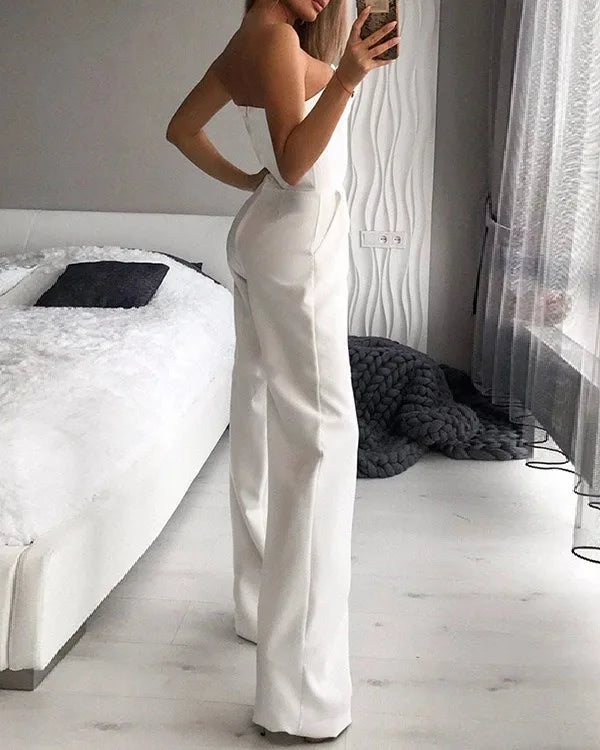 Summer Long Rompers Women Jumpsuit Elegant Strapless Summer Sleeveless Wide Leg Club Party Outfits Work 2024 White Overalls 4