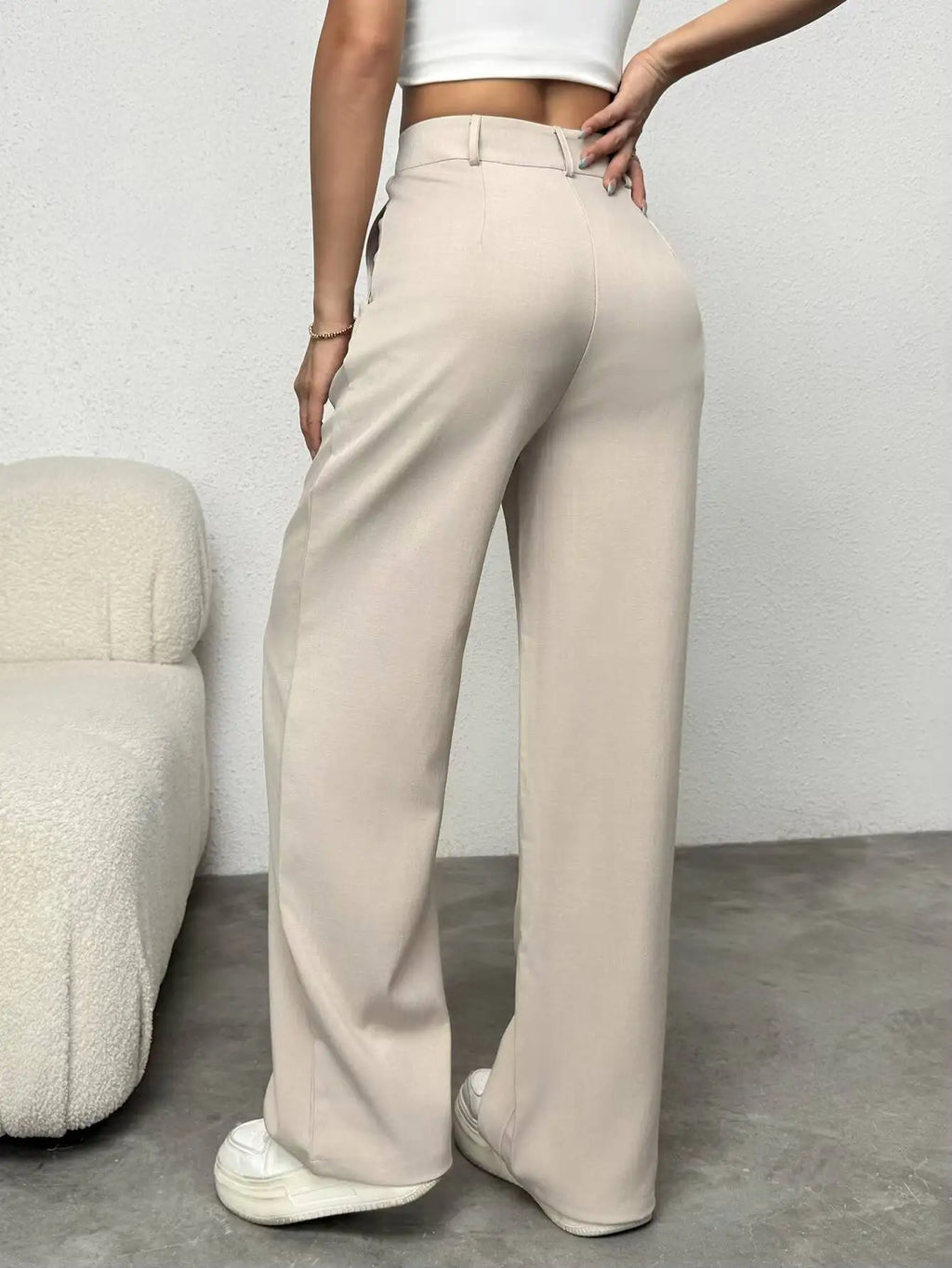 Women Spring Summer Wide Leg Trousers Casual Comfortable Loose High Waist Fashion Commuter Office Suit Pants Lightweight Beige 1