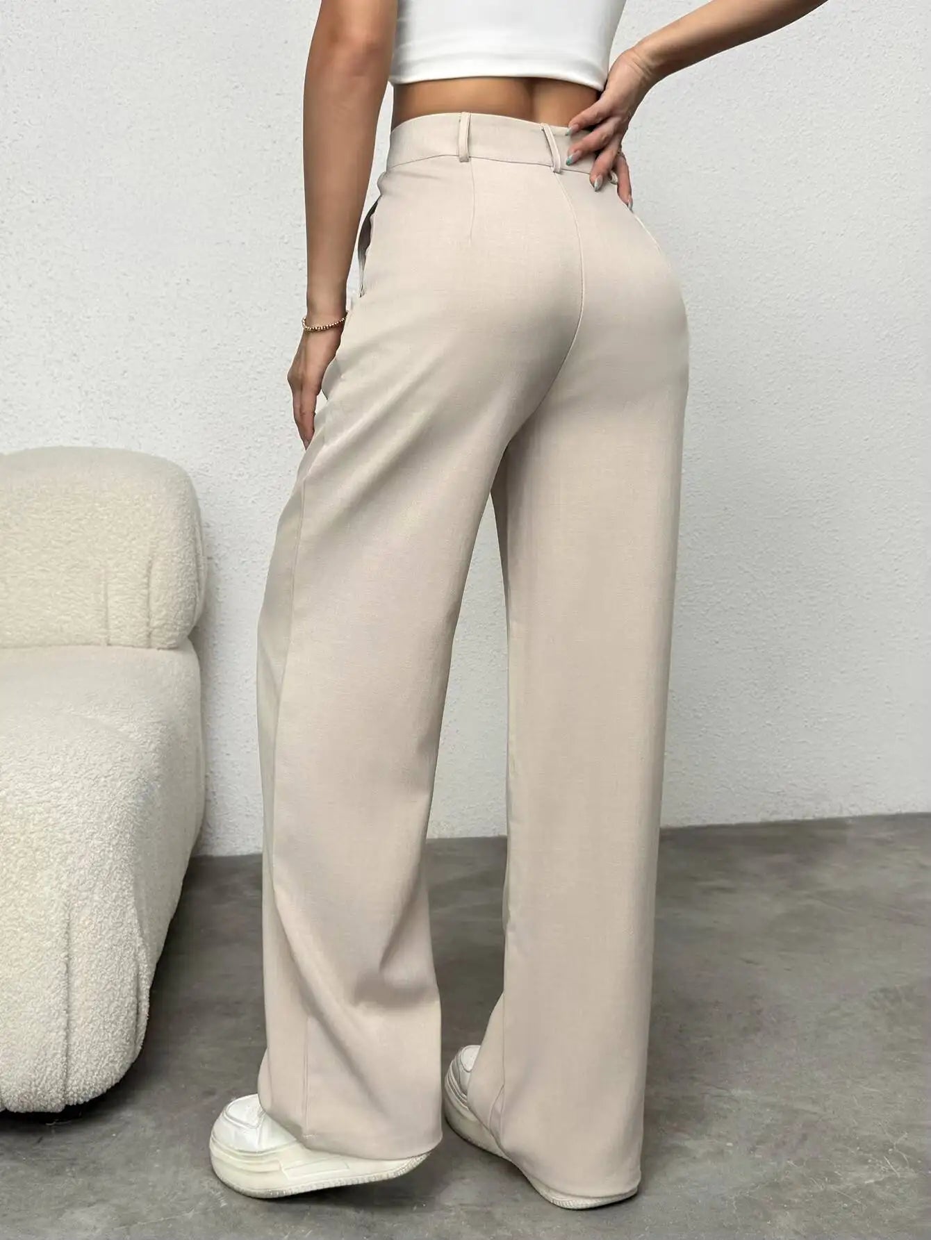 Women Spring Summer Wide Leg Trousers Casual Comfortable Loose High Waist Fashion Commuter Office Suit Pants Lightweight Beige 1
