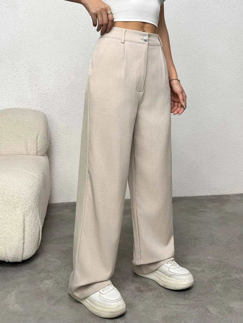 Women Spring Summer Wide Leg Trousers Casual Comfortable Loose High Waist Fashion Commuter Office Suit Pants Lightweight Beige 5