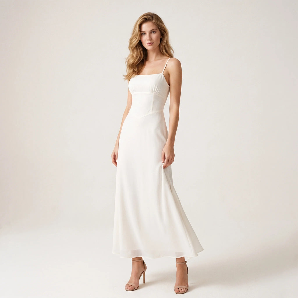 Women's Chiffon Ruffle Maxi Dress – Elegant Slip Dress with Flowing Hem
