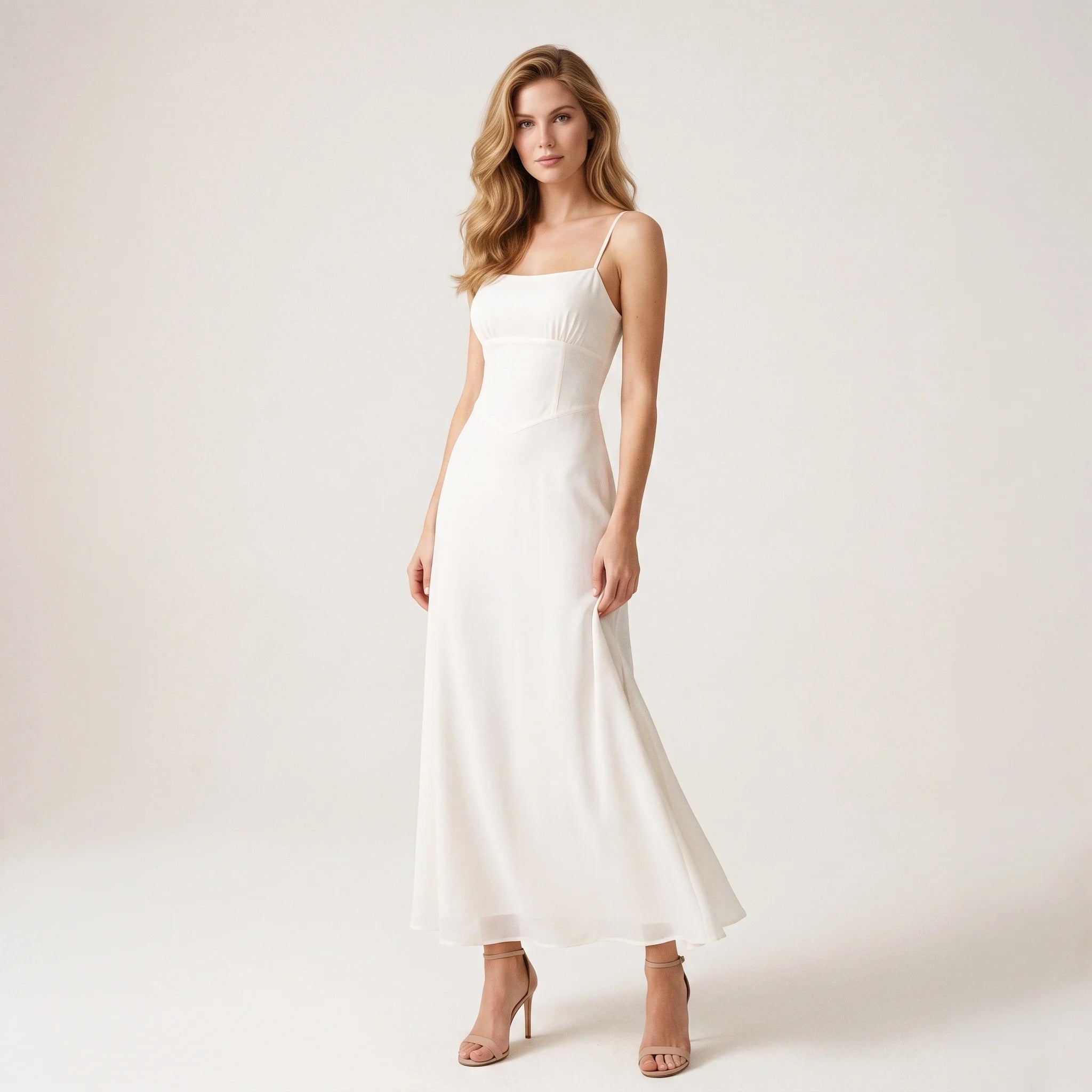 Women's Chiffon Ruffle Maxi Dress – Elegant Slip Dress with Flowing Hem