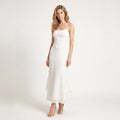 Women's Chiffon Ruffle Maxi Dress – Elegant Slip Dress with Flowing Hem-Dresses-White-XS-Keanku