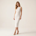 Women's Water Ripple Textured Midi Dress – Sleeveless Fitted Elegant Midi Dress-Dresses-White-XS-Keanku