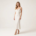 Women's Chiffon Ruffle Midi Dress – Elegant Slip Dress with Draped Neckline-Dresses-Cream-XS-Keanku