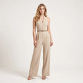 Women's Halter Neck Wide-Leg Jumpsuit – Belted Sleeveless Elegant One-Piece