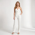 Women's Strapless Tailored Jumpsuit – Elegant Wide-Leg Sleeveless One-Piece-Jumpsuit-White-S-Keanku