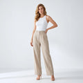 Women's Wide-Leg Tailored Trousers – High Waist Lightweight Office Pants-Trousers-Beige-S-Keanku