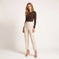 Women's Tailored Ankle-Length Trousers – High Waist Tapered Office Pants-Trousers-Beige-S-Keanku