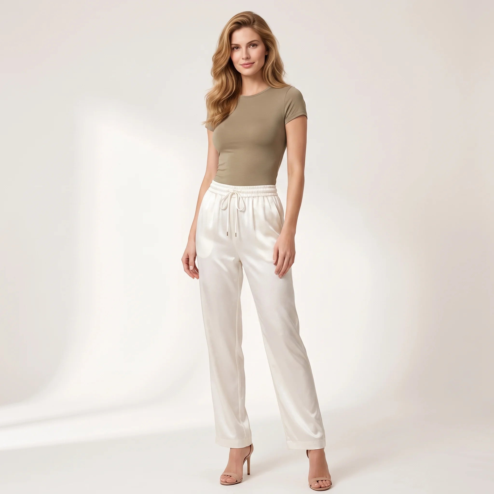 Women's Satin Wide-Leg Pants – High Waist Drawstring Relaxed Trousers