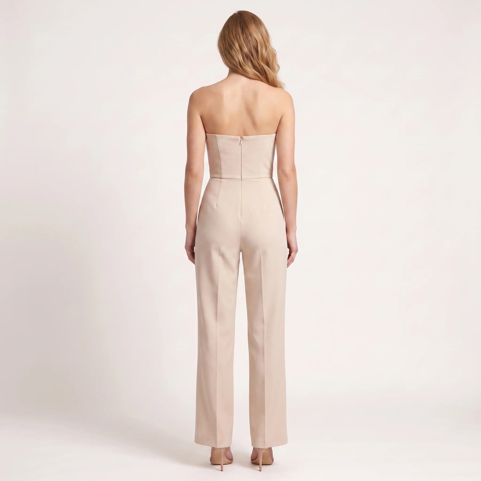 Women's Strapless Wide-Leg Jumpsuit – Elegant Backless Sleeveless One-Piece-Jumpsuit-Beige-S-Keanku