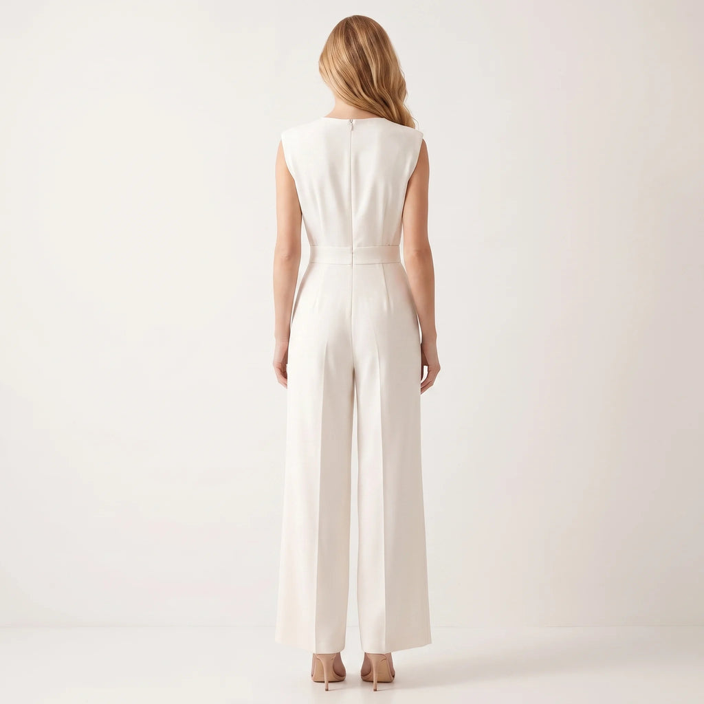 Women's Sleeveless Straight-Leg Jumpsuit – Elegant High-Waist Summer One-Piece-Jumpsuit-Beige-S-Keanku
