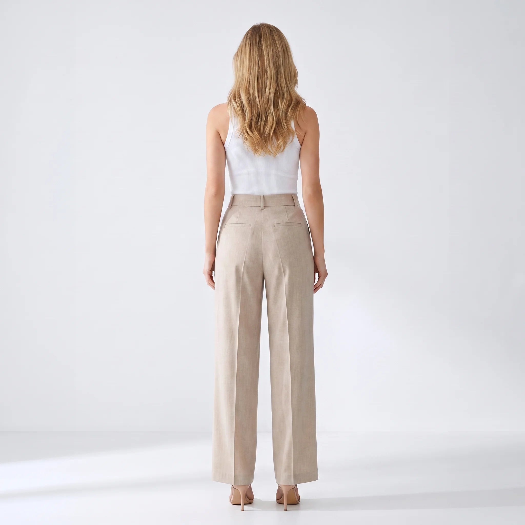 Women's Wide-Leg Tailored Trousers – High Waist Lightweight Office Pants-Trousers-Beige-S-Keanku