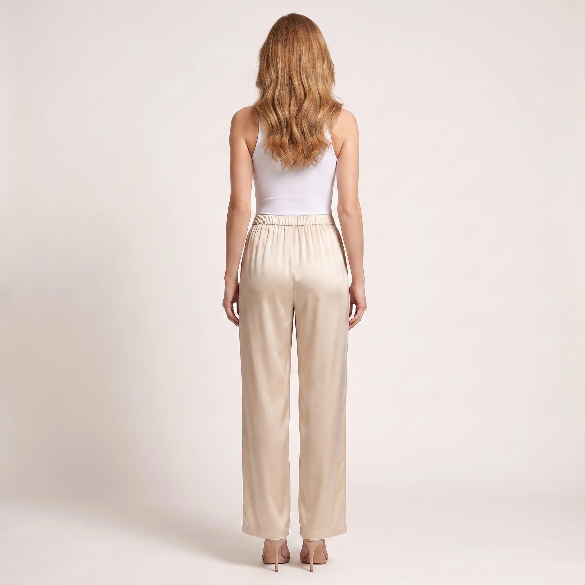 Women's Satin Wide-Leg Trousers – Elegant High-Waist Beige Draped Pants-Trousers-Beige-S-Keanku