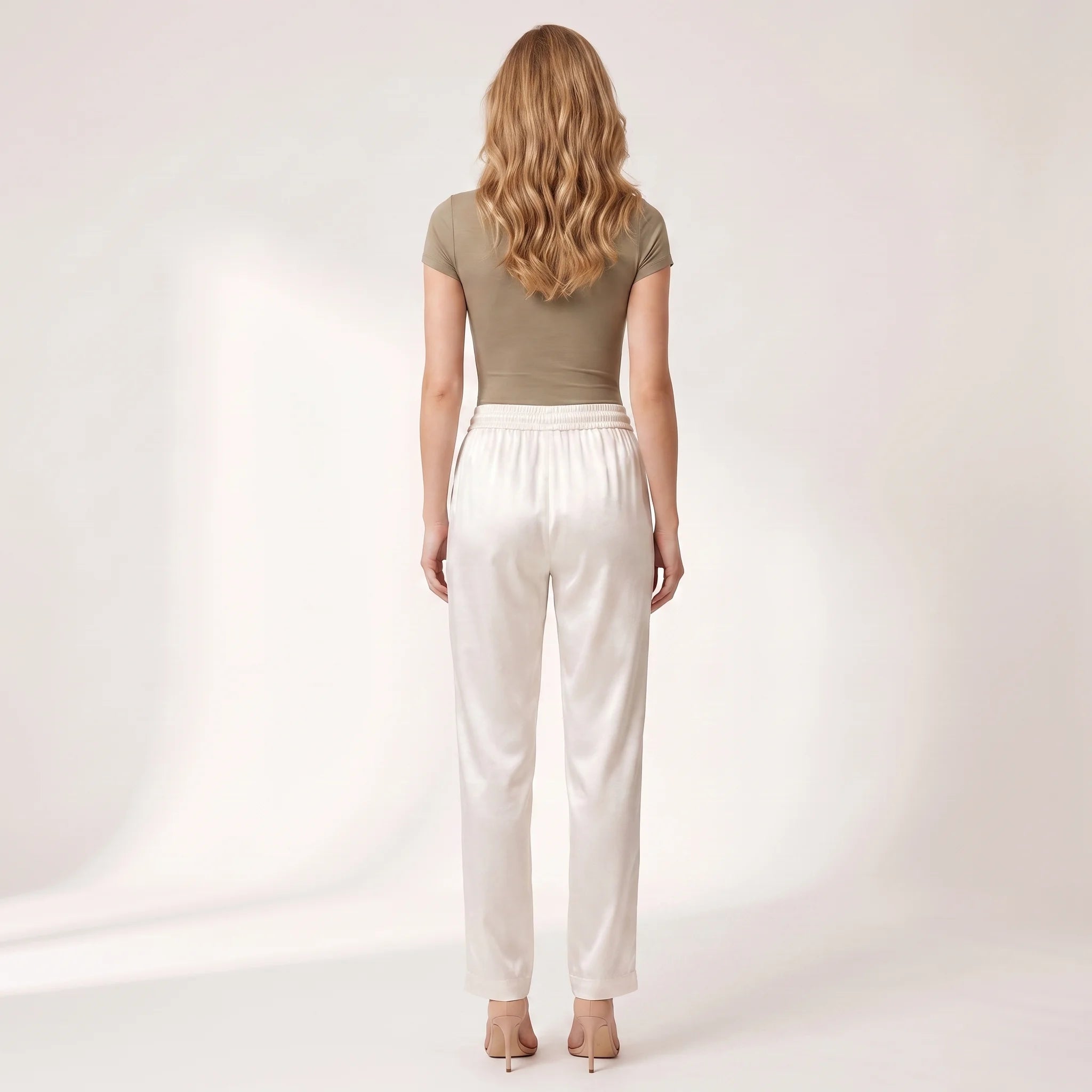Women's Satin Wide-Leg Pants – High Waist Drawstring Relaxed Trousers-Trousers-White-S-Keanku
